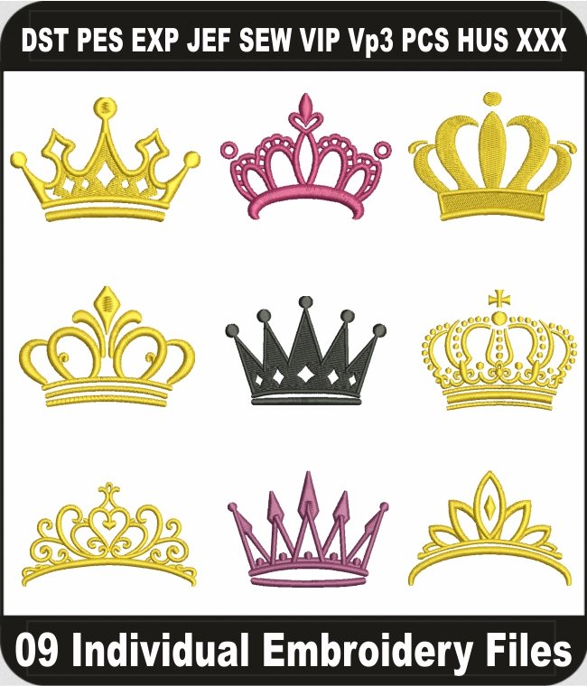 Crown Embroidery Designs Bundle