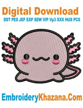 Cute Axolotl Embroidery Design