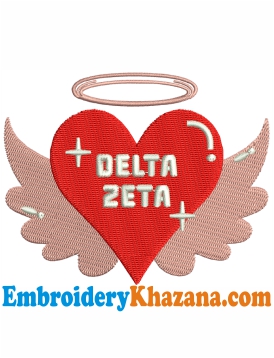 Delta Zeta Cupid Heart Embroidery Design