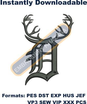 Detroit D with Antlers Embroidery Design