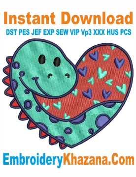 Dinosaur Valentines Embroidery Design
