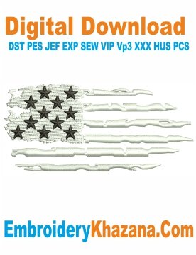 Distressed American Flag Black White Embroidery Design