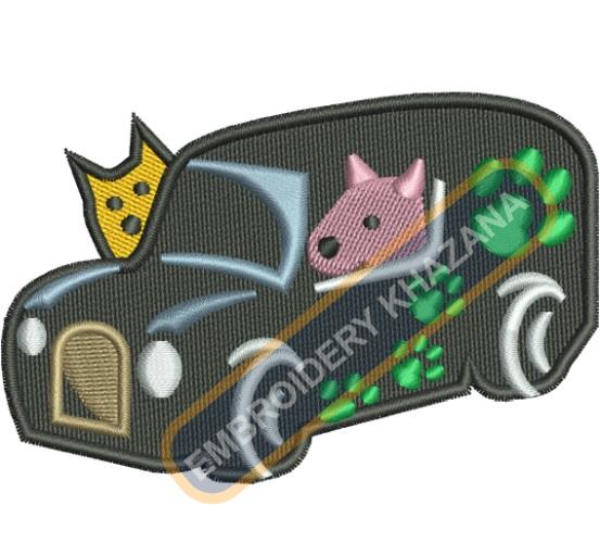 Dog Driving Car Embroidery Design