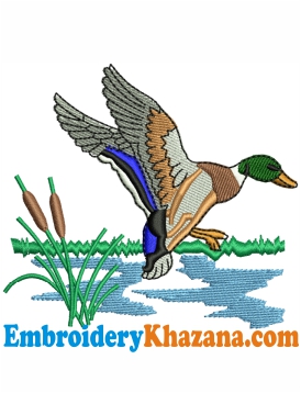 Duck Flying Embroidery Design