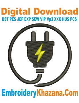 Electric Cord Power Plug Embroidery Design