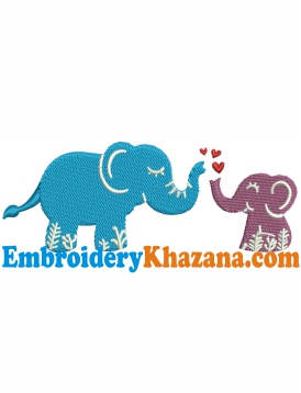 Elephant Mom and Baby Embroidery Design