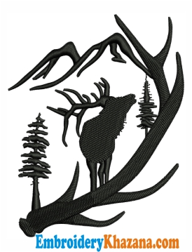 Elk Antler Scene Embroidery Design