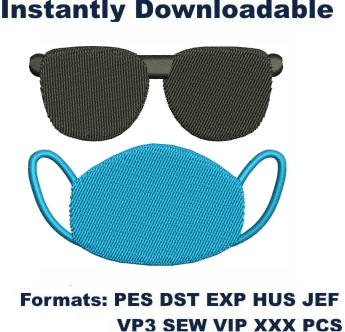 Face Mask with glasses embroidery design