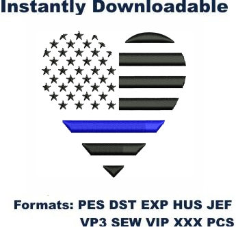 Back The Blue Heart Flag Embroidery Designs