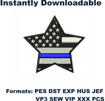 Thin Blue Line Star Flag Embroidery Designs