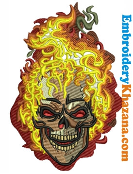Flaming Skull Embroidery Design