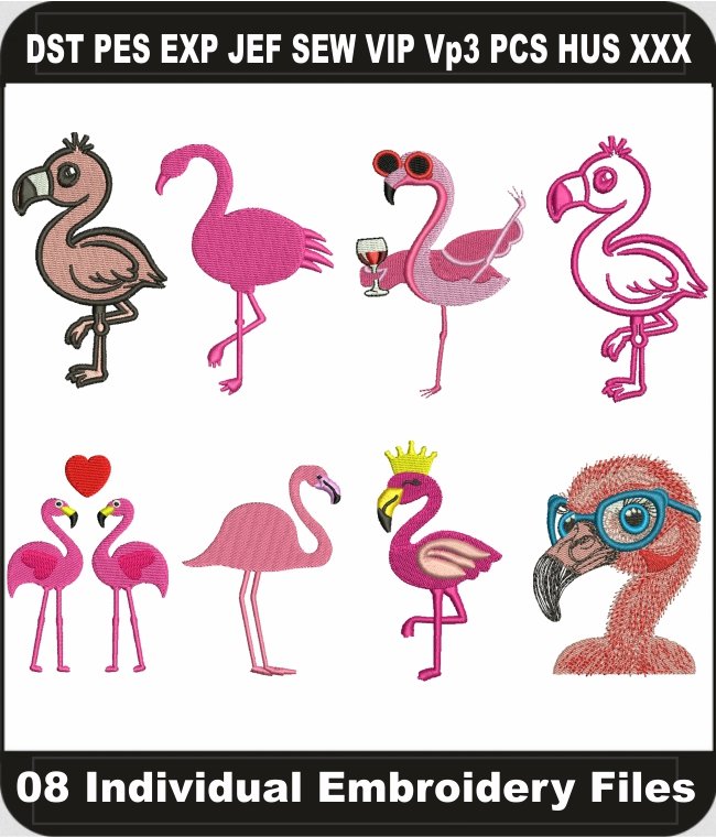 Flamingo Embroidery Design Bundle