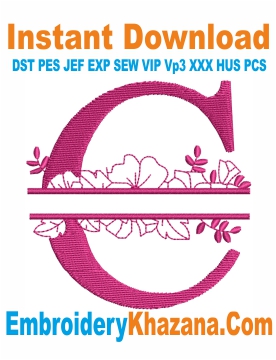 Floral Split Monogram C Embroidery Design