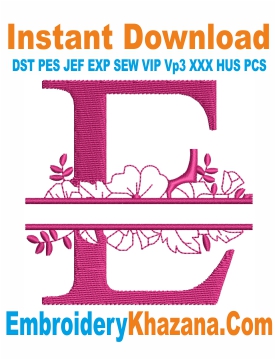 Floral Split Monogram E Embroidery Design