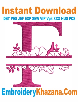 Floral Split Monogram F Embroidery Design