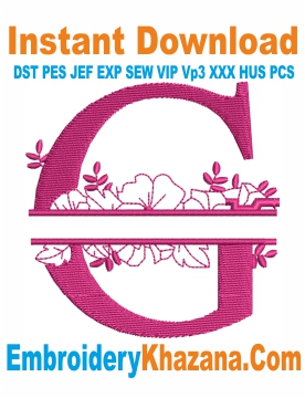 Floral Split Monogram G Embroidery Design