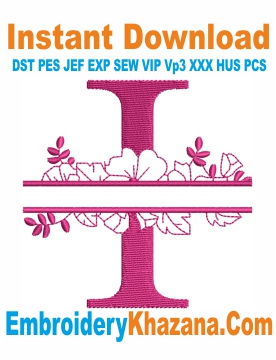Floral Split Monogram I Embroidery Design
