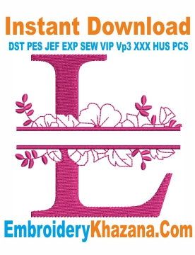 Floral Split Monogram L Embroidery Design