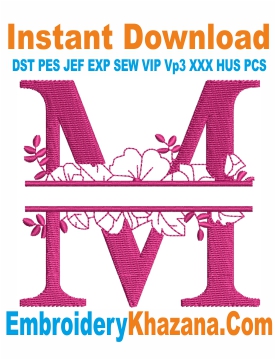Floral Split Monogram M Embroidery Design