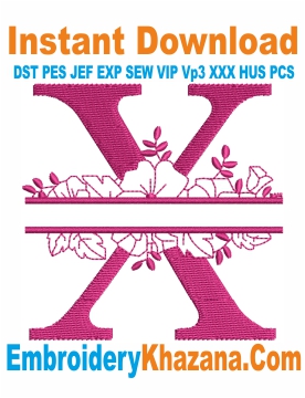 Floral Split Monogram X Embroidery Design