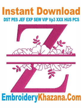 Floral Split Monogram Z Embroidery Design