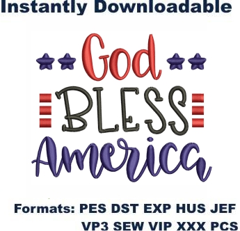 USA God Bless America Embroidery Designs 