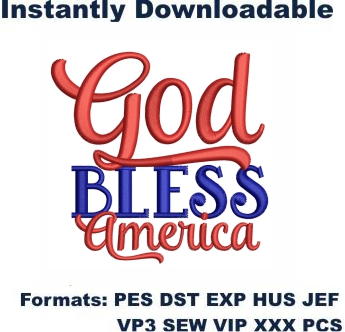 God Bless America Embroidery Design