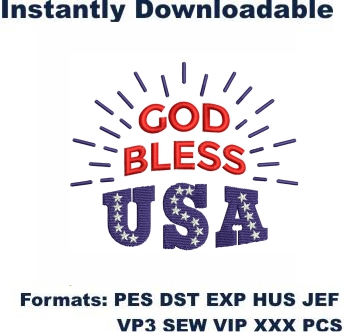 God Bless USA Embroidery Design
