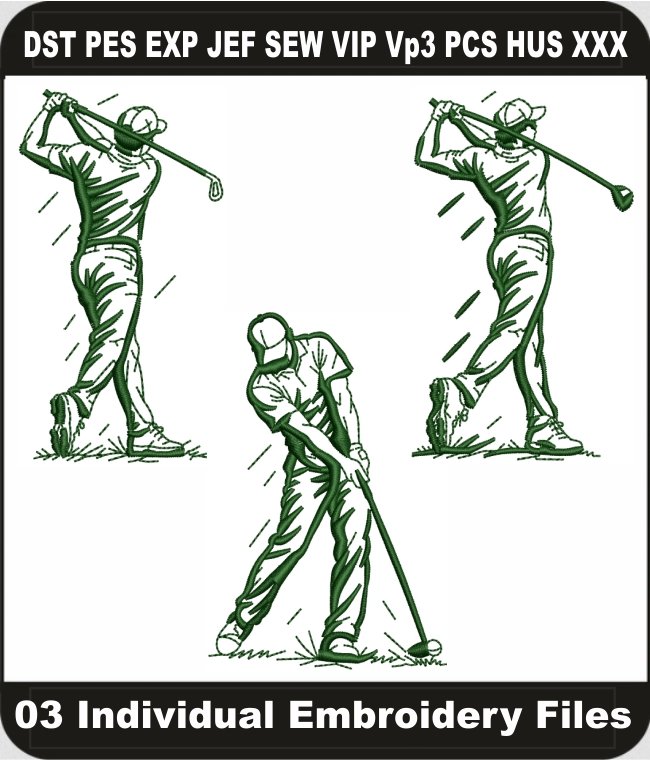 Golf Player Swing Embroidery Design