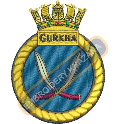 HMS Gurkha Royal Navy Ship Crest Embroidery Design