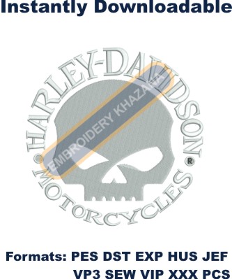 Harley Davidson Motorcycles Skull Embroidery Design
