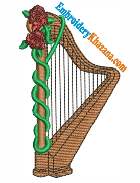 Harp With Flowers Embroidery Design