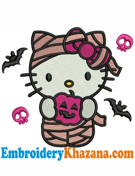 Hello Spooky Kitty Halloween Embroidery Design