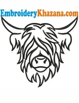 Highland Cow Black Embroidery Design