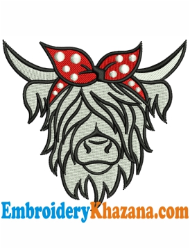 Highland Cow Embroidery Design