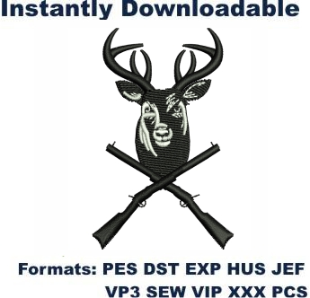 Deer And Cross Rifle Embroidery Designs