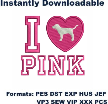 I Love Pink Logo Embroidery Design