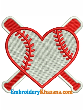I Love Baseball Embroidery Design