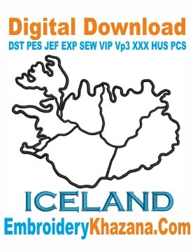 Iceland Map Embroidery Design