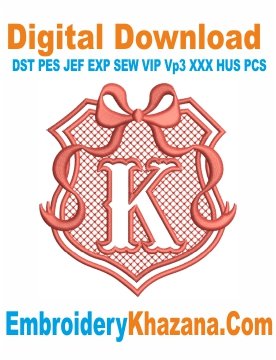 Embossed Monogram K Embroidery Design