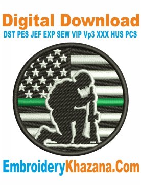 Kneeling Soldier Flag USA Embroidery Design