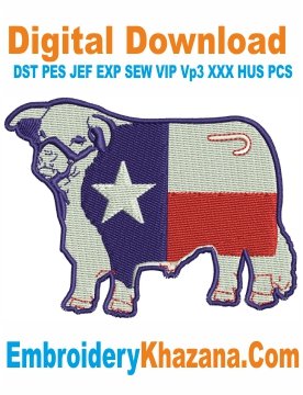 Lazy J Ranch Charcoal Texas Flag Bull Embroidery Design