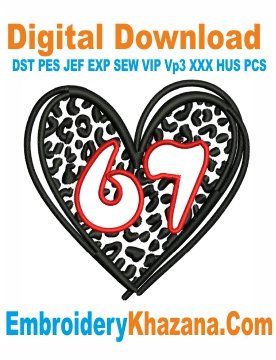 Leopard Print Heart 67 Embroidery Design