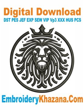 Lion with Crown Embroidery Design