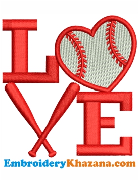 Love Baseball Embroidery Design