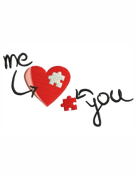 Me And You Heart Puzzle Embroidery Design