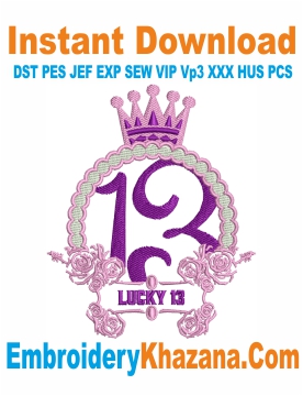 Lucky 13 Embroidery Design