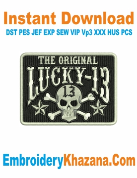 Lucky 13 Skull Embroidery Design