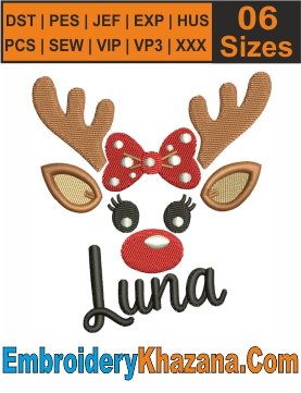 Luna Christmas Reindeer Machine Embroidery Design