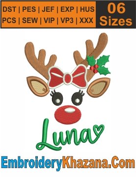 Luna Christmas Reindeer Embroidery Files